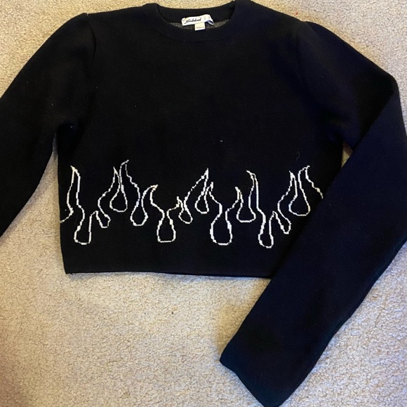 Black Flame Crop Sweater - Picture 1 of 1